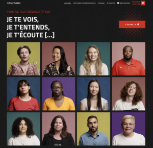 Home page of the "Je te vois, je t'entends, je t'écoute" website (portraits of 12 adults)